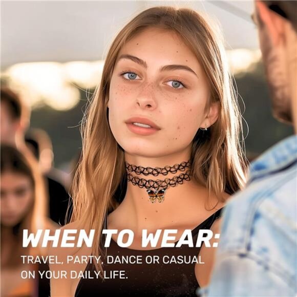 2PC Tattoo Choker Necklace - 90s Choker Necklace Women - 2000s Y2K - Picture 2 of 8